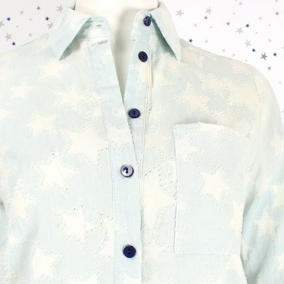 Star Pattern Distressed Button Up Denim Shirt - Picture 4 of 13
